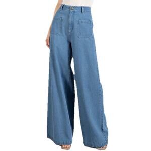 EE Some Wide Leg Jeans Cropped Frayed Hem Boho Festival Denim Small